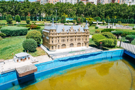Istanbul, Turkey-July 12, 2017: reduced replica of the Haydarpasa Train Station and Sea port....