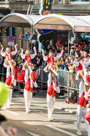 Cologne, Germany - February 12, 2018 : Unidentified people in the Carnival parade on February 12, 2018 in Cologne, Germany. This parade is organized yearly.のeditorial素材