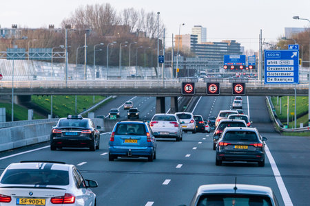 Amsterdam, Netherlands - March 23, 2019: The A4 motorway in the Netherlands that connects Amsterdam...
