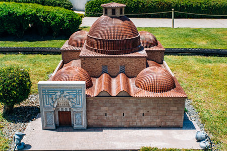 Istanbul, Turkey - July 12, 2017: the reduced copy of the Konya Karatay Medrese at Miniaturk Park