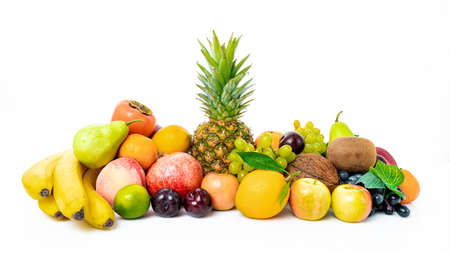 set of different fruits isolated on white backgroundの写真素材