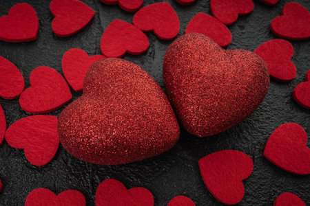 Red Heart  With  Roses. Rose petals with two heart  - love concept 