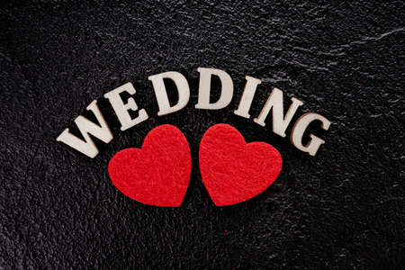 red heart. wedding concept on black backgroundの写真素材