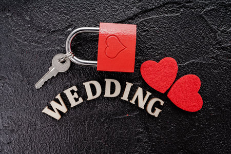 Red Hearts On A Black Board. Creative wedding concept