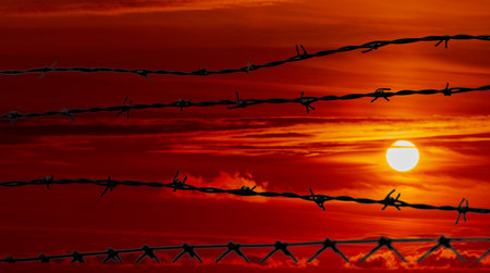 Beautiful sky. red sunlight lighting the clouds softlyの写真素材