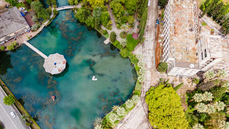 Pond in the park of New Athos, Abkhaziaの写真素材