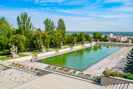 Russia, Volgograd - August 27, 2021: Sculpture Motherland Calls - compositional center of monument-ensemble to Heroes of Battle of Stalingrad on Mamayev Kurganのeditorial素材
