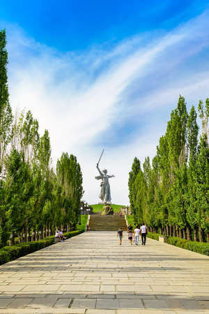 Russia, Volgograd - August 27, 2021: Sculpture Motherland Calls - compositional center of monument-ensemble to Heroes of Battle of Stalingrad on Mamayev Kurganのeditorial素材