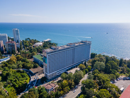Sochi, Russia - September 13, 2021: Aerial photography photo. The resort city of Sochi.のeditorial素材