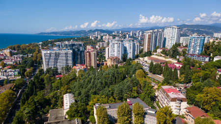 The modern Russian resort of Sochi on the Black Sea. Sochi aerial panoramic viewの写真素材