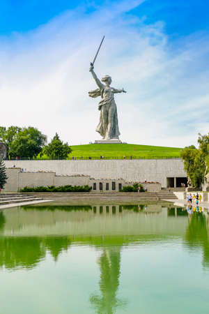 Russia, Volgograd - August 27, 2021: Sculpture Motherland Calls - compositional center of monument-ensemble to Heroes of Battle of Stalingrad on Mamayev Kurganのeditorial素材