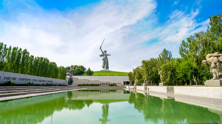 Russia, Volgograd - August 27, 2021: Sculpture Motherland Calls - compositional center of monument-ensemble to Heroes of Battle of Stalingrad on Mamayev Kurganのeditorial素材