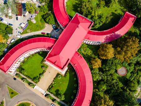 Sochi, Russia - September 15, 2021: The building of balneotherapy hospital Matsesta. Health resort Matsesta. Aerial viewのeditorial素材