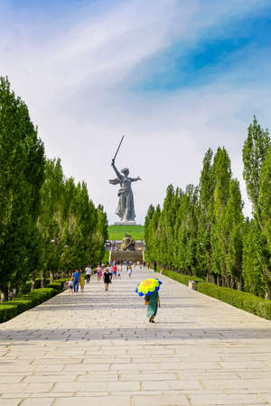 Russia, Volgograd - August 27, 2021: Sculpture Motherland Calls - compositional center of monument-ensemble to Heroes of Battle of Stalingrad on Mamayev Kurganのeditorial素材
