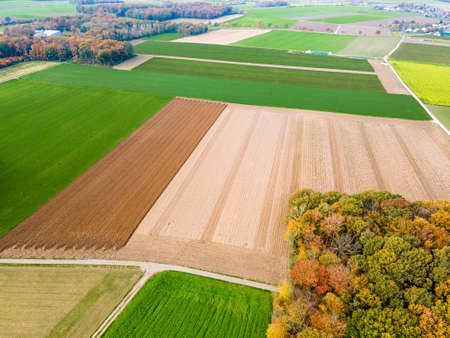 Aerial photo of Farmland. farm fieldsの写真素材