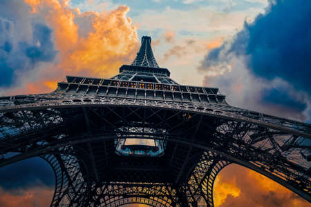 View of Eiffel Tower on sunset sky backgroundのeditorial素材