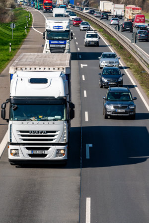 DUSSELDORF ,GERMANY - March 22, 2019: Traffic on the highway. traffic with cars and trucks
