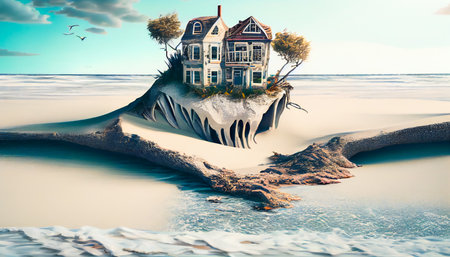 Demonstration of Climate Change Effects on the Seaside. Generative AIの素材