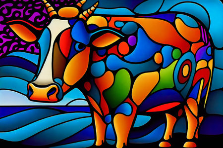 Abstract Cow Mosaic Picture Generated by AI.の素材