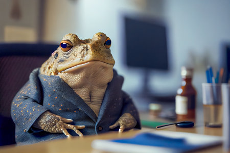 Business Toad in a Suit Working at the Office. Generative AIの素材