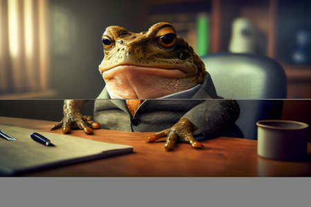 Business Toad in a Suit Working at the Office. Generative AIの素材
