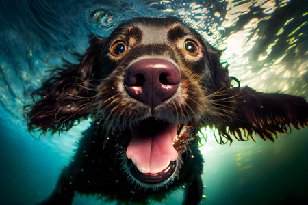 Funny Dog Underwater.  Generative AIの素材