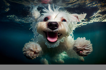 Funny Dog Underwater.  Generative AIの素材