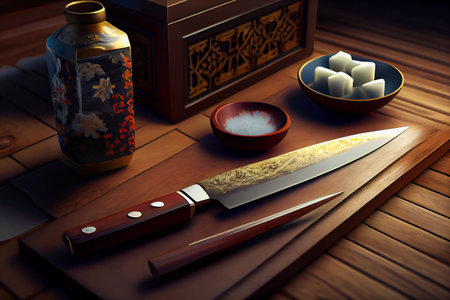 Japanese Kitchen knife.  Generative AIの素材