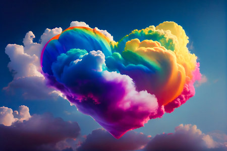 Love-Filled Sky with Rainbow Heart. LGBT Pride . Generative AIの素材
