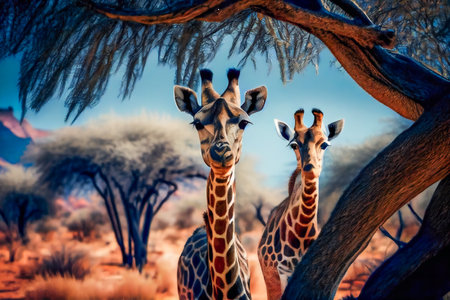 Majestic Giraffes in Serene Natural Habitat. Generative AIの素材