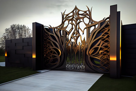 Innovative Main Gate Design.  Modern Entrance Portal Architecture. Generative AIの素材