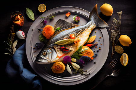 Grilled Fish with Vegetable.  Generative AIの素材