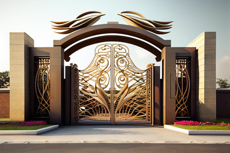Innovative Main Gate Design.  Modern Entrance Portal Architecture. Generative AIの素材