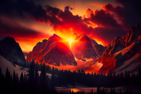 Majestic Sunrise Over the Rocky Mountains.  Generative AIの素材
