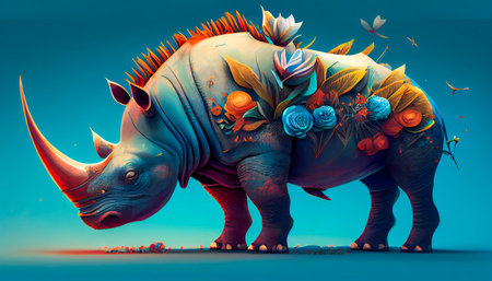 Fantastic Tropical Surreal Rhinoceros. Generative AIの素材