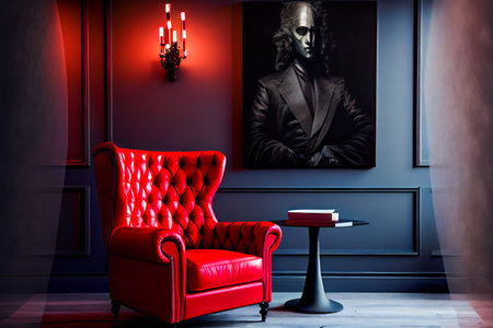 Red Interior of luxury nightclub, restaurant.  Lounge bar.  Generative AIの素材