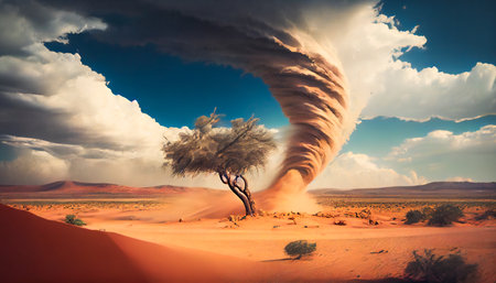tornado in the desert, illustrating the power of nature.  Generative AIの素材