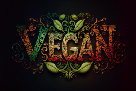 Vegan concept with vegan word on wooden background and vegetable. Generative AI.の素材