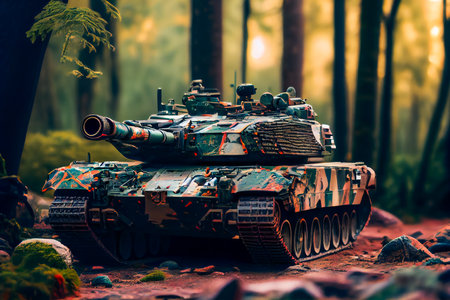 Battle tank in the  forest.  Generative AIの素材