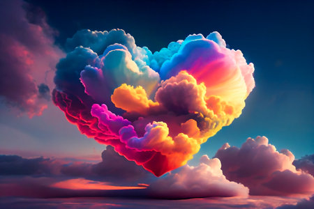 Love-Filled Sky with Rainbow Heart. LGBT Pride . Generative AIの素材