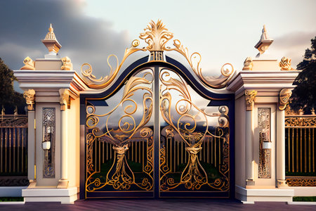 Innovative Main Gate Design.  Modern Entrance Portal Architecture. Generative AIの素材