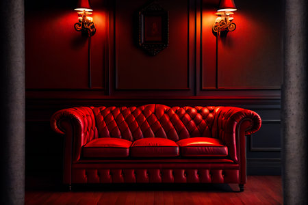 Red Interior of luxury nightclub, restaurant.  Lounge bar.  Generative AIの素材