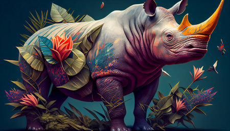 Fantastic Tropical Surreal Rhinoceros. Generative AIの素材