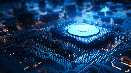 Circuit Board CPU Processor Microchip. Modern digital abstract background. Motherboard digital chip.の素材