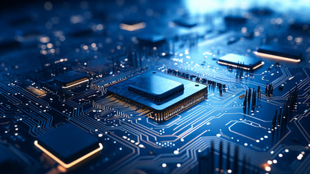 Circuit Board CPU Processor Microchip. Modern digital abstract background. Motherboard digital chip.の素材