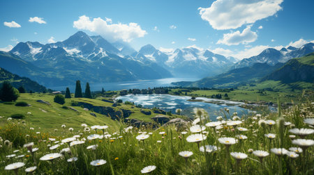 Flowers in the Foreground Amplifying Mountain Majesty. Alpine Bloom.の素材