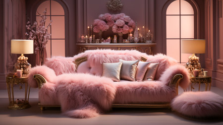 Bedroom interior in pink tones.の素材