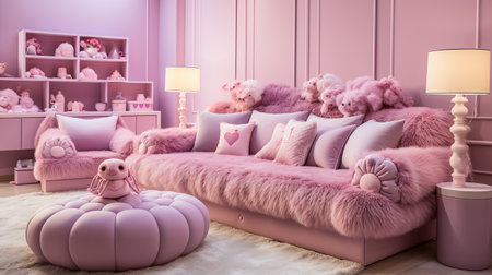 Bedroom interior in pink tones.の素材