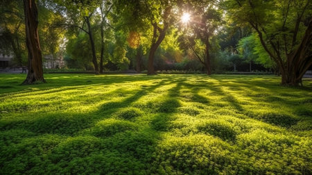 Smooth Carpet of Verdant Grass. Expansive Green Serenity Landscapeの素材