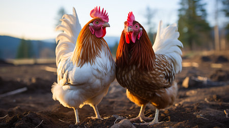 Chickens on a farmの素材